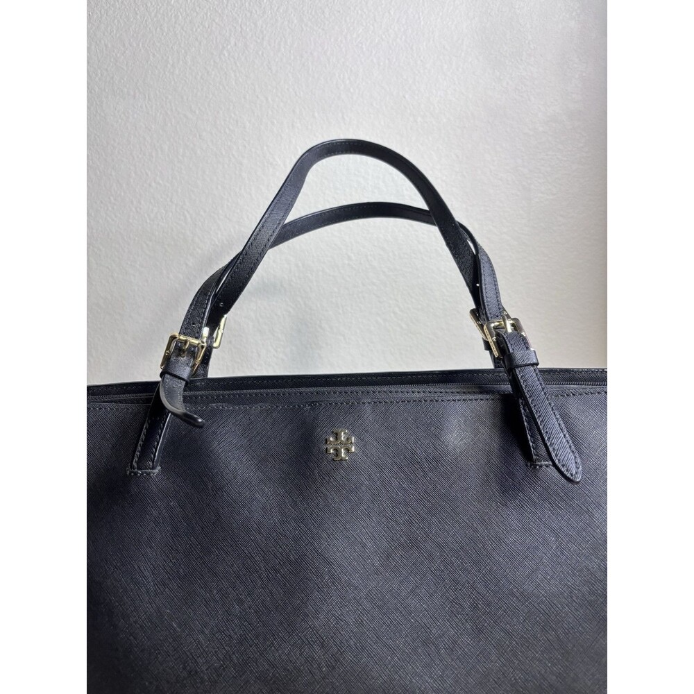 Authentic Tory Burch Navy Gold Saffiano Leather Tote Shoulder Bag 19” X 10.5” - Picture 5 of 9